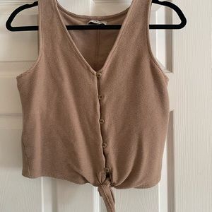 Tan button Down tank top - tie bottom